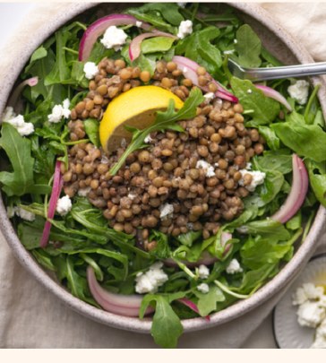Salade tiède de lentilles & cresson